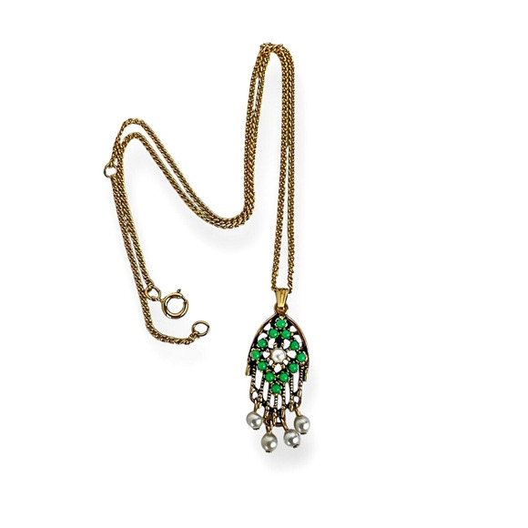 Sarah Coventry Necklace Heirloom Treasure Faux Turquoise & Dangling White Beads - Picture 1 of 6
